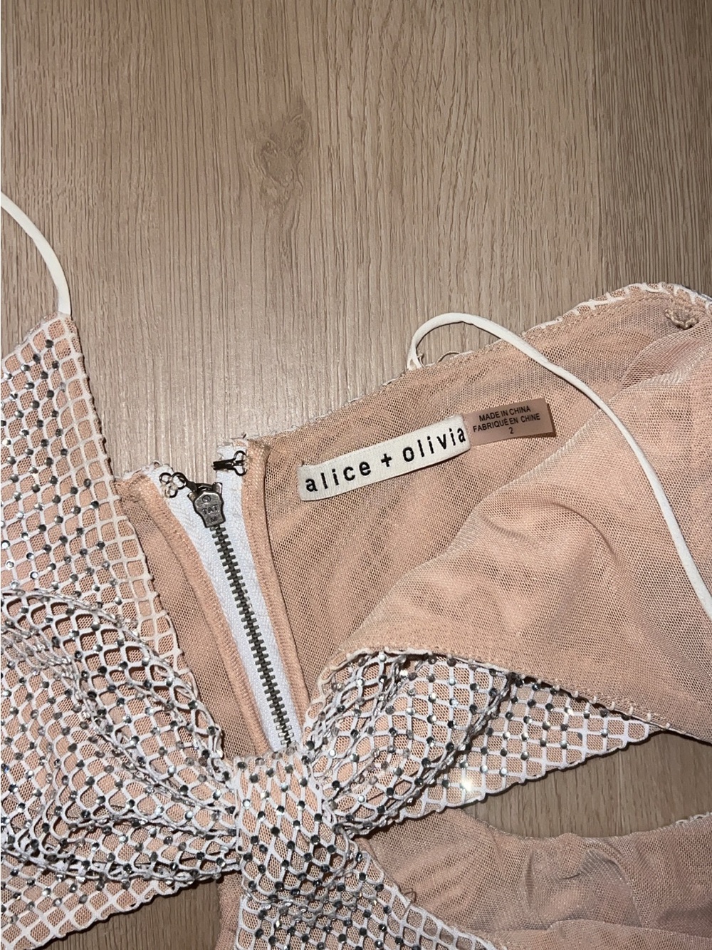 Alice + Olivia Blush Pink Mesh Tie-Front Top - Picture 5 of 8